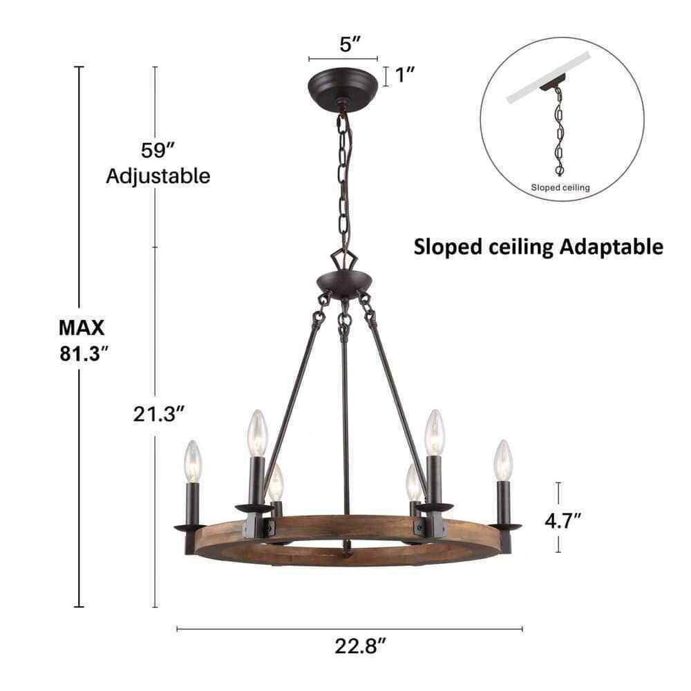 LNC Wagon Wheel Chandelier 6-Light Distressed Wood Island Light Rustic Bronze