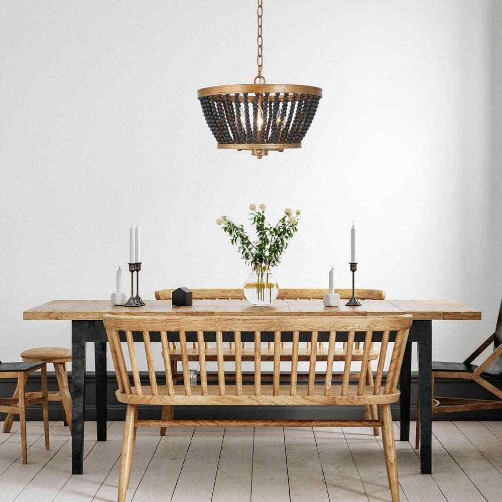 Uolfin Modern Drum Dining Room 3-Light Antique Gold Round Chandelier