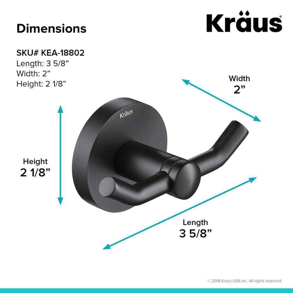 KRAUS Elie Bathroom Robe and Towel Double Hook in Matte Black KEA-18802MB