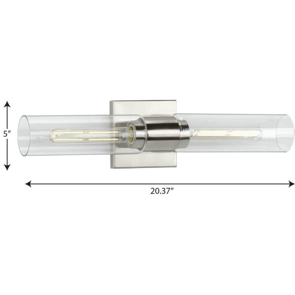 Progress Lighting Clarion 2-Light Brushed Nickel Clear Glass Modern Wall Light