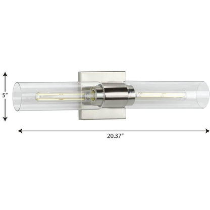 Progress Lighting Clarion 2-Light Brushed Nickel Clear Glass Modern Wall Light