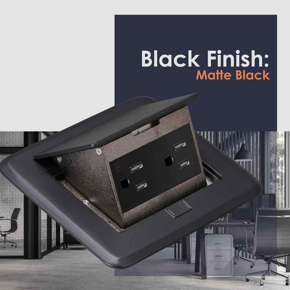 NEWHOUSE Pop-Up Floor Outlet Electrical Box  w/ 15A TR Duplex Receptacle Black