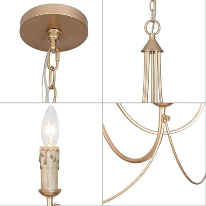 LNC Modern Satin Gold Farmhouse 5-Light Chandelier Candlestick Ceiling Light
