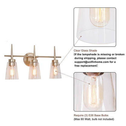 Uolfin Gold Bathroom Vanity Light Dule 3-Light Modern Bell Brass Light Bar