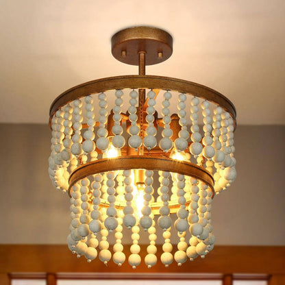Uolfin Modern Farmhouse Ceiling 4-Light Antique Gold Round Semi-Flush Mount