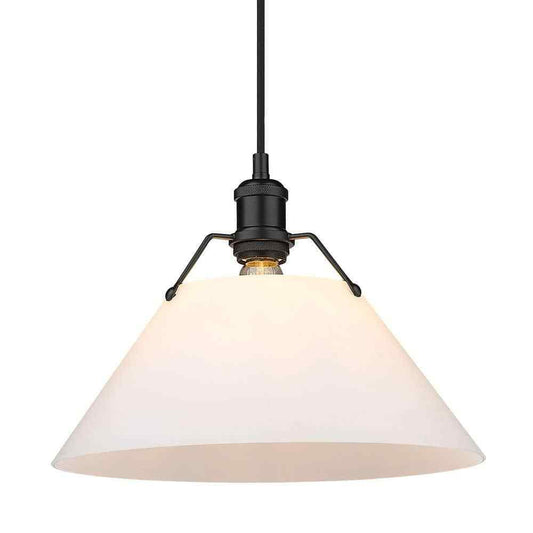 Golden Lighting Orwell Matte Black Standard Pendant Light with Opal Glass Shade