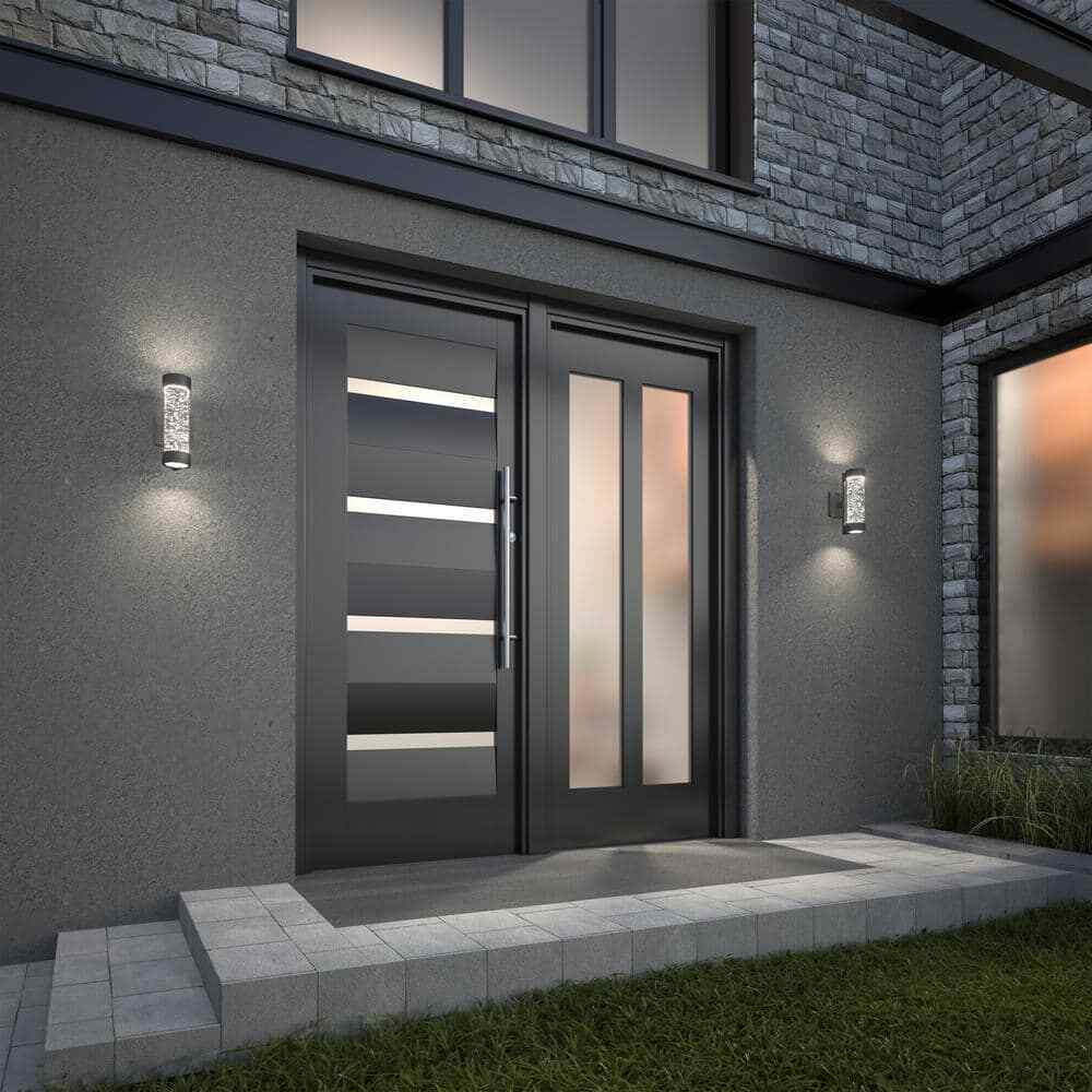 Home Decorators Ansel Black Bubble Glass LED Outdoor Light Cylinder Sconce