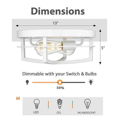 JAZAVA 13 in. 2-Light White Flush Mount Ceiling Light Fixtures HD4FW01-F WHDM