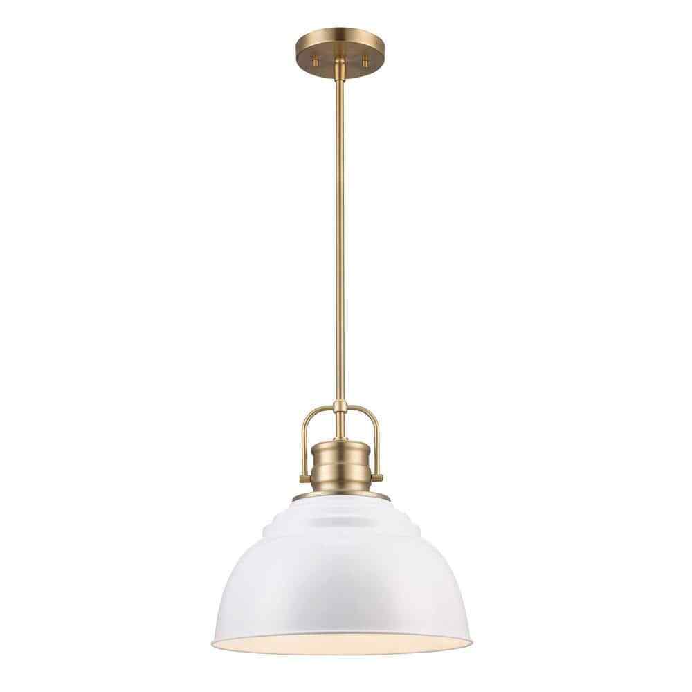 Home Decorators Shelston 13in 1-Light White Brass Hanging Kitchen Pendant Light