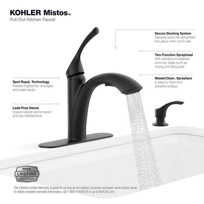 KOHLER Mistos Single-Handle Pull-Out Sprayer Kitchen Faucet in Matte Black