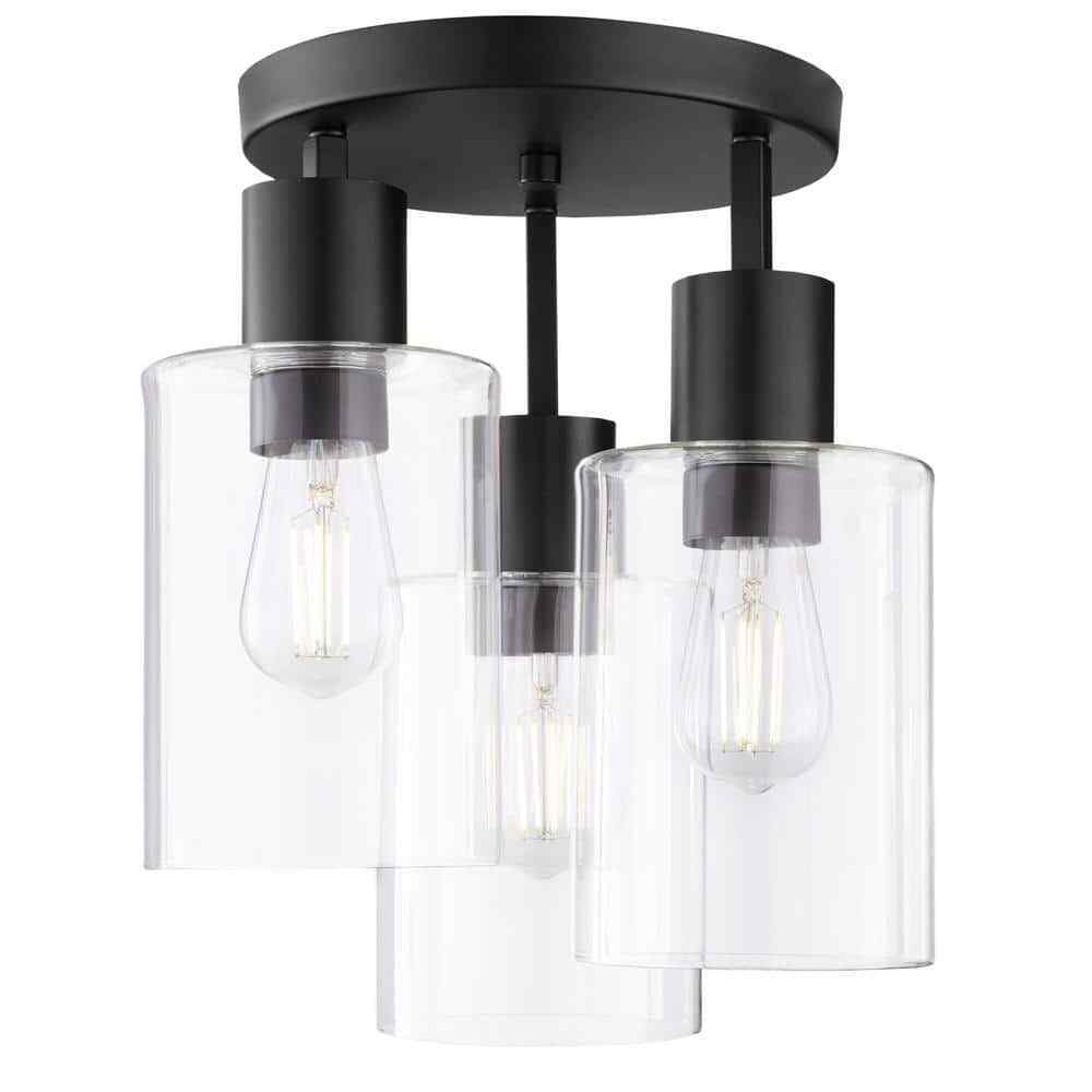 Hampton Bay Sutton Place 3-Light Matte Black Flush Mount Farmhouse Ceiling Light