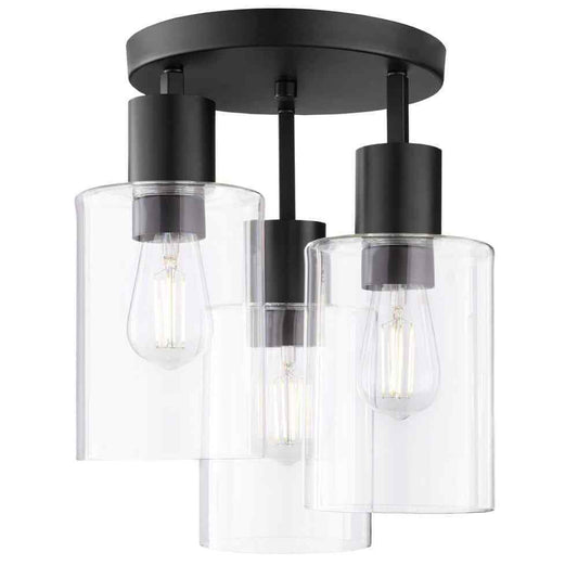 Hampton Bay Sutton Place 3-Light Matte Black Flush Mount Farmhouse Ceiling Light