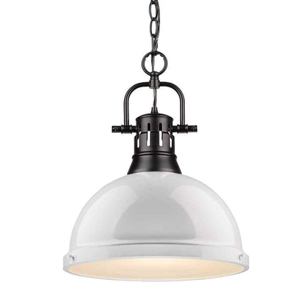 Golden Lighting Duncan 1-Light Black Pendant and Chain with White Shade