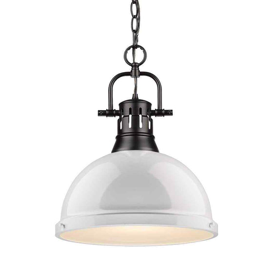 Golden Lighting Duncan 1-Light Black Pendant and Chain with White Shade
