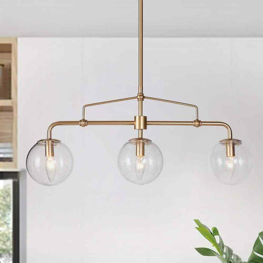 Uolfin Gold Globe Island Chandelier Naomi 25.5 in. 3-Light Linear Dining Pendant