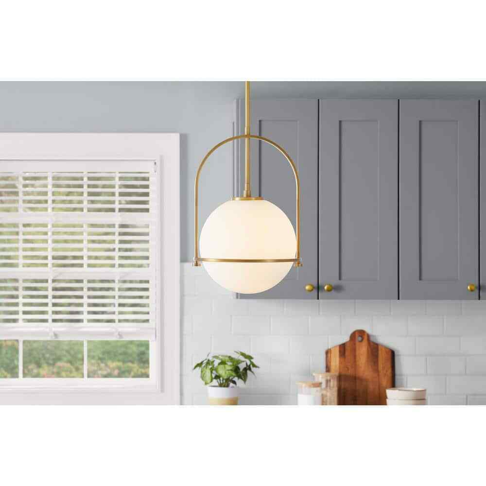 Home Decorators Owens 1-Light Gold Pendant Light Fixture w/ Globe Glass Shade