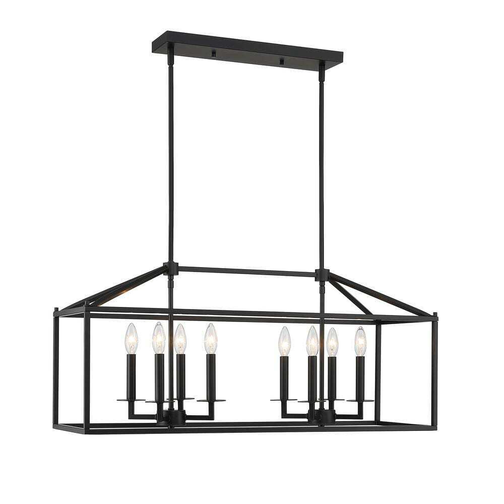 Hukoro Alfa 35 in. 8-Light Modern Linear Chandelier w/ Matte Black Finish