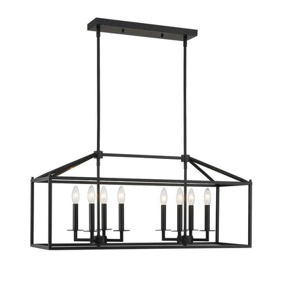 Hukoro Alfa 35 in. 8-Light Modern Linear Chandelier w/ Matte Black Finish