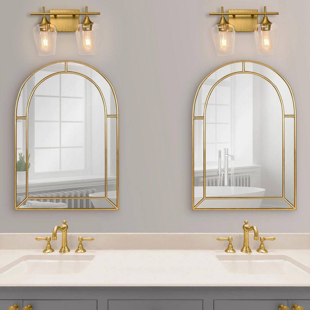 RRTYO Fritts 13.8 in. 2-Light Gold Modern Vanity Light with Clear Glass Shade