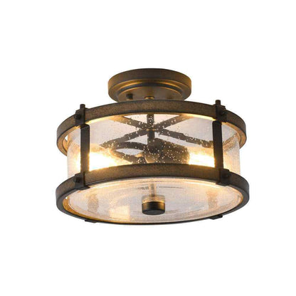 Hukoro Mousse 12.2 in. 2-Light Semi Flush Mount w/ Matte Black Barnwood Accents