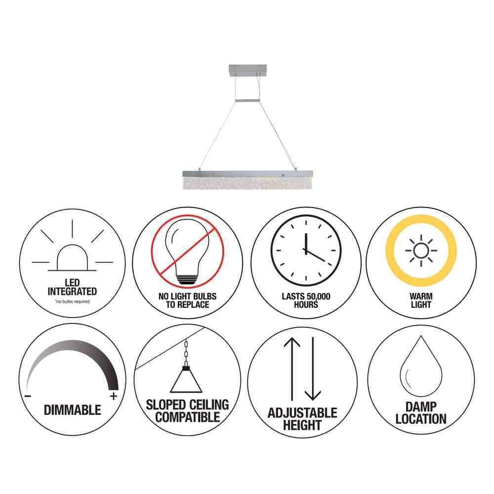 Artika Essence Bar 28-Watt LED Chrome Modern Island Hanging Light Chandelier