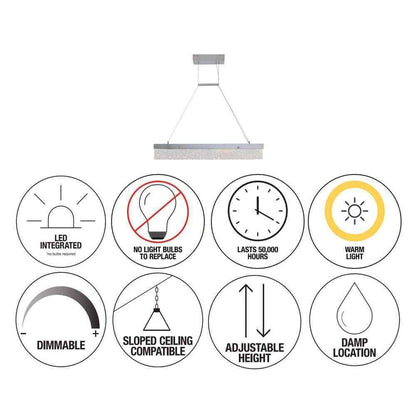 Artika Essence Bar 28-Watt LED Chrome Modern Island Hanging Light Chandelier