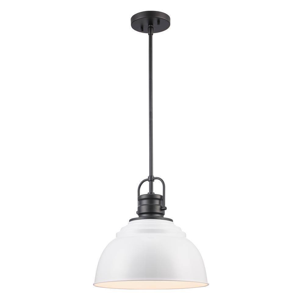 Home Decorators Shelston 13 in. Black and White Farmhouse Pendant Light Fixture