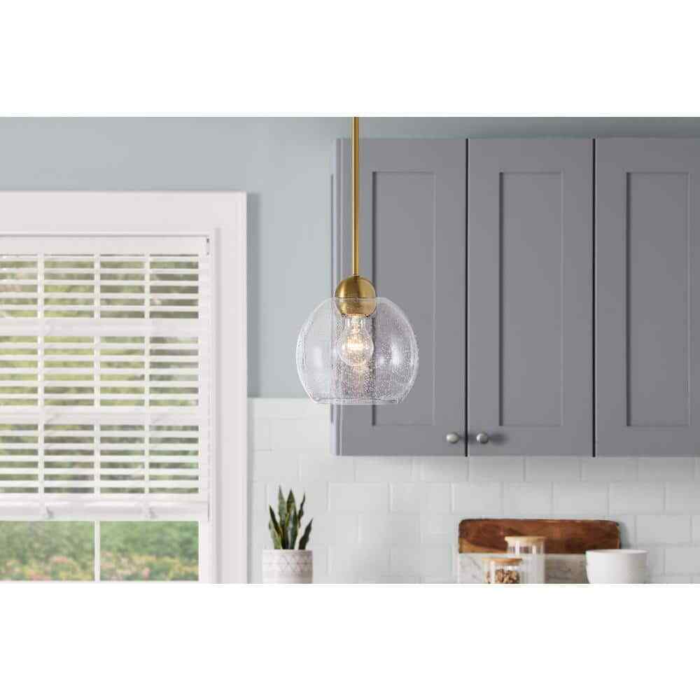 Home Decorators Collection Jill 1-Light Gold Pendant Seeded Glass Shade