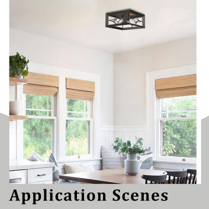 JAZAVA 11.4 in. 2-Light Black Flush Mount Square Ceiling Light