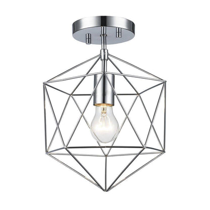 Hampton Bay Winfield 9.5 in. 1-Light Chrome Semi-Flush Mount with Geometric Cage