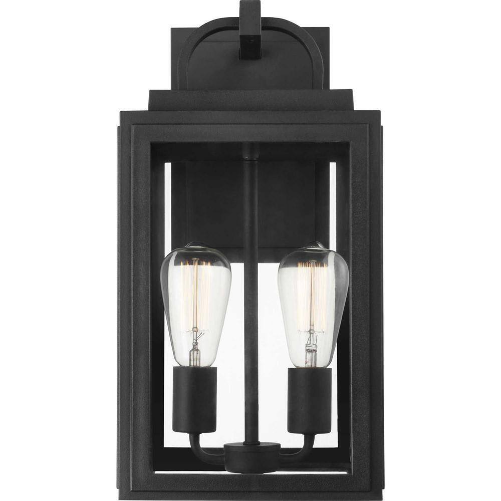 Progress Lighting Grandbury 2-Light Textured Black Clear Glass Wall Light