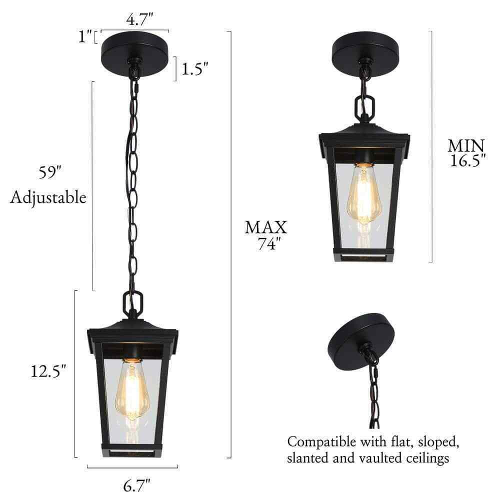 LNC Modern Black Outdoor Pendant Coastal Hanging Lantern w/ Clear Glass Shade