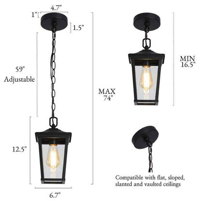 LNC Modern Black Outdoor Pendant Coastal Hanging Lantern w/ Clear Glass Shade