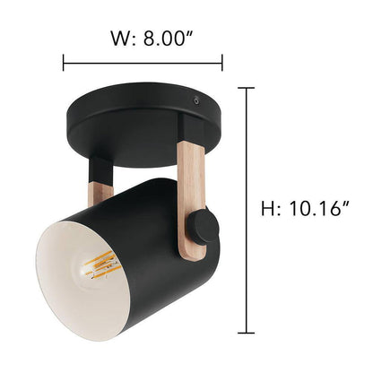 Eglo Hornwood Black and Wood Matte Black/Cream Cylindrical Light Metal Shade