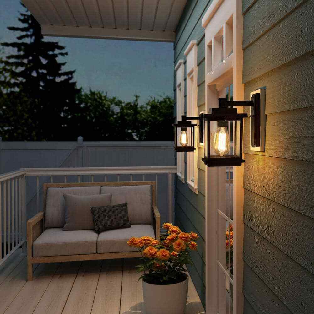 LNC Square 1-Light Black Outdoor Wall Lantern Sconce with Clear Glass Shade