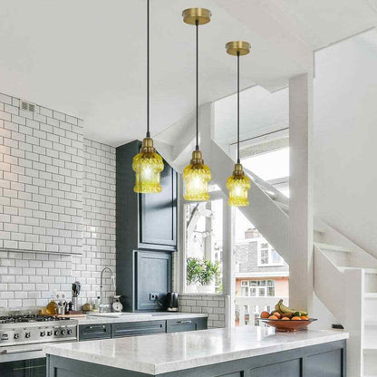 River of Goods Diane 1-Light Gold Textured Shaded Glass Cylinder Pendant Light