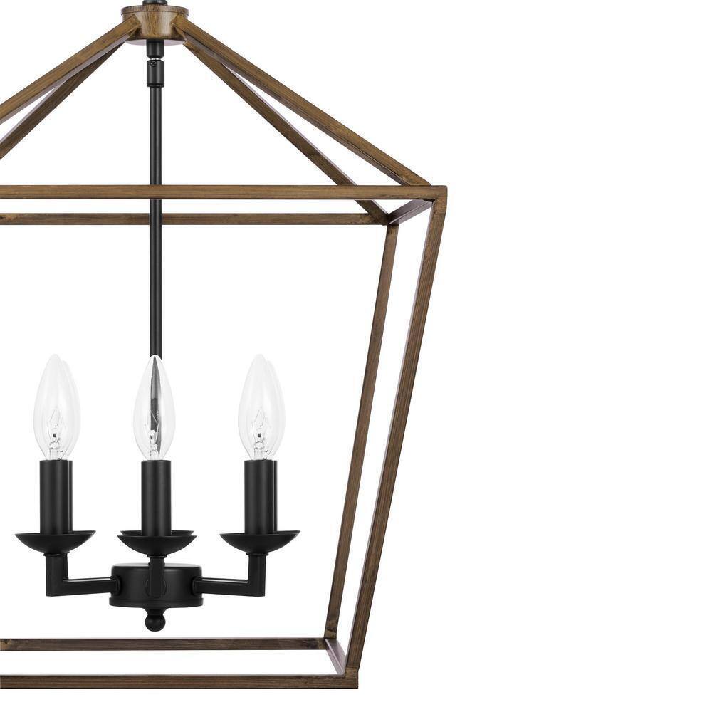 Home Decorators Weyburn Black and Faux Wood Farmhouse Chandelier Light Fixture