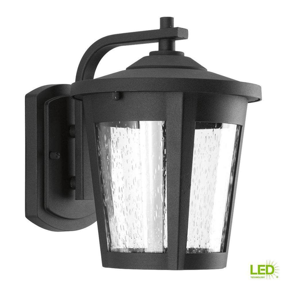 Progress Lighting East Haven LED Textured Black Clear Seeded Glass Lantern Light