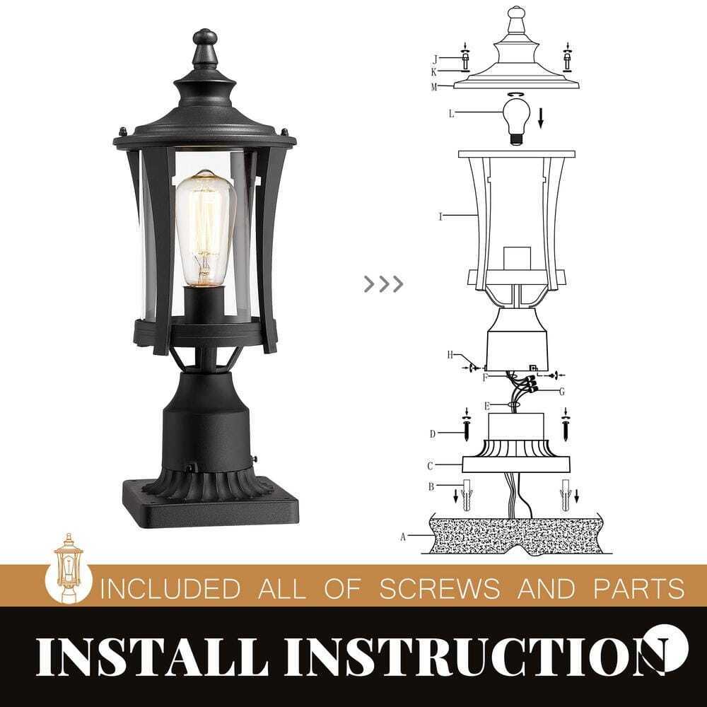 JAZAVA 1-Light Black Outdoor Pier Mount Post Lantern Lamp Lights 2 Pack
