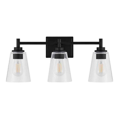 Hampton Bay Wakefield 22 in. 3-light Matte Black Vanity with Clear Glass Shades