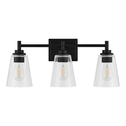 Hampton Bay Wakefield 22 in. 3-light Matte Black Vanity with Clear Glass Shades