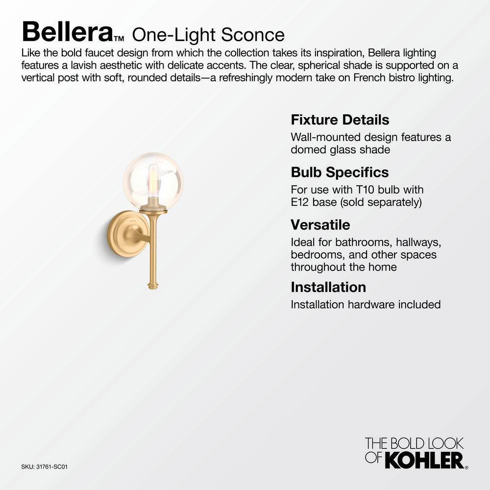 KOHLER Bellera 1 Light Matte Black Indoor Wall Sconce w/ Globular Glass Shade