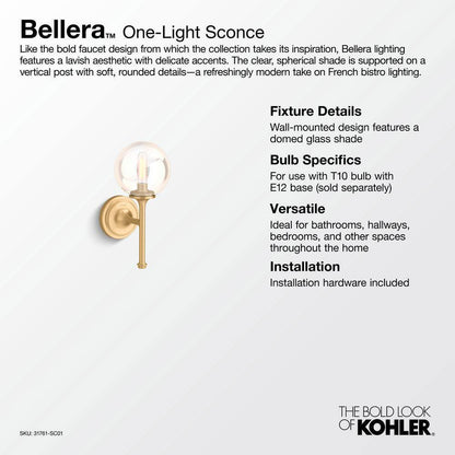 KOHLER Bellera 1 Light Matte Black Indoor Wall Sconce w/ Globular Glass Shade