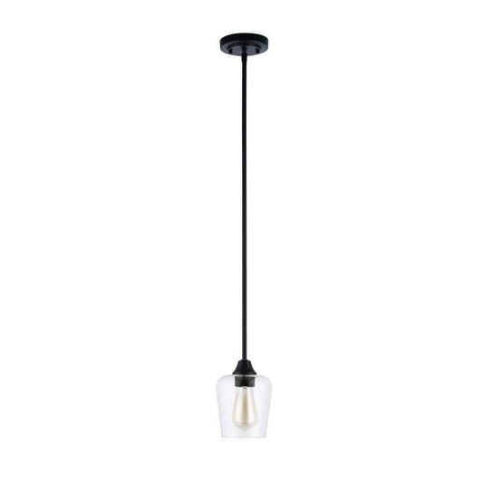 Hampton Bay Pavlen 5.5 in. 1-Light Bronze Mini Pendant with Clear Glass Shade