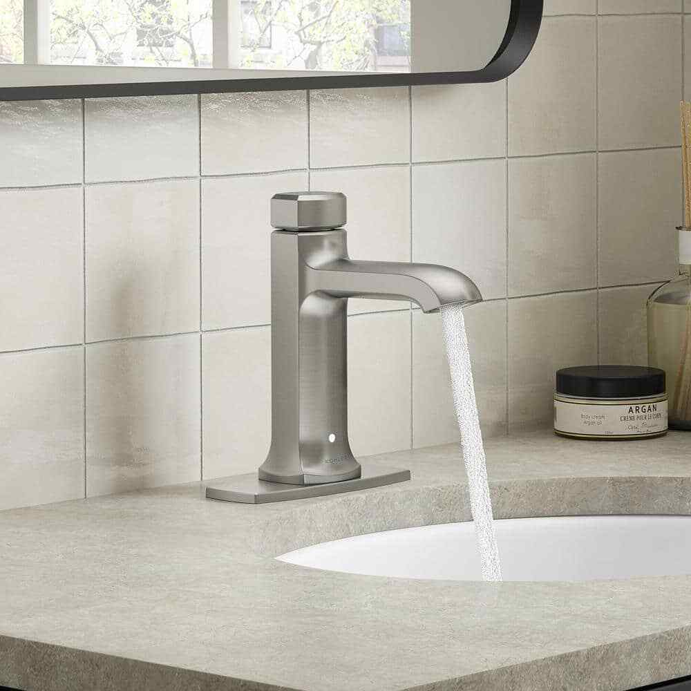 KOHLER Rubicon Powered Touchless Single Hole Bathroom Faucet in Brushed Nickel