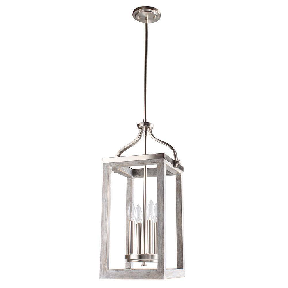 Eglo Westbury 4-Light Brushed Nickel with Painted Grey Driftwood Pendant 203297A