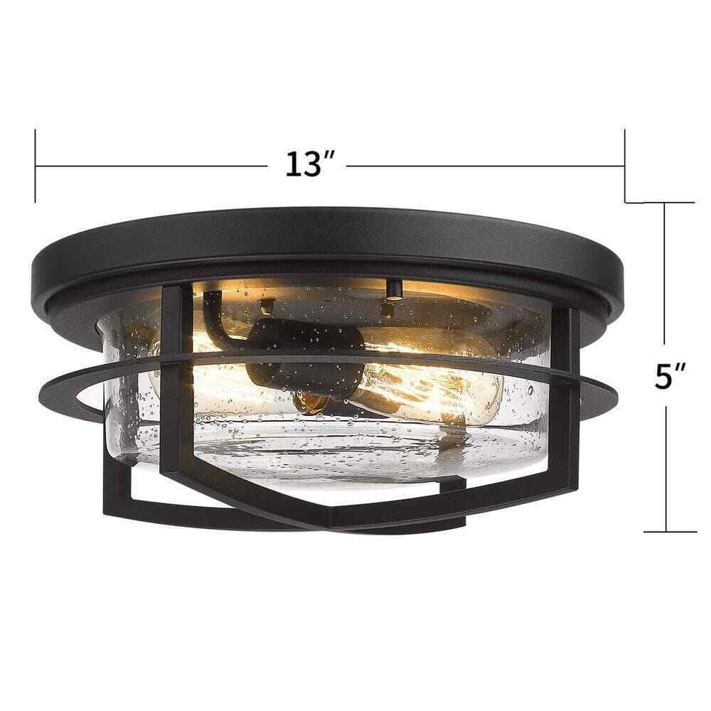 JAZAVA 13 in. 2 Light Farmhouse Flush Mount ZW17-F BK