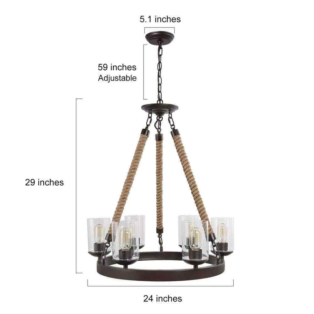 LNC Farmhouse 6-Light Dark Brown Wagon Wheel Island Rustic Chandelier