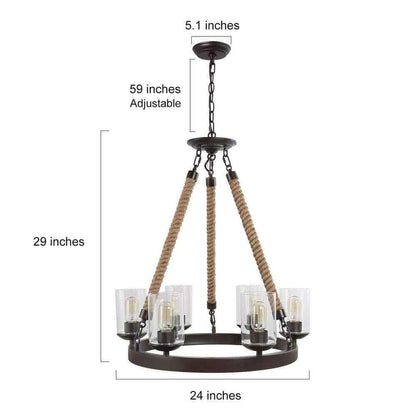 LNC Farmhouse 6-Light Dark Brown Wagon Wheel Island Rustic Chandelier