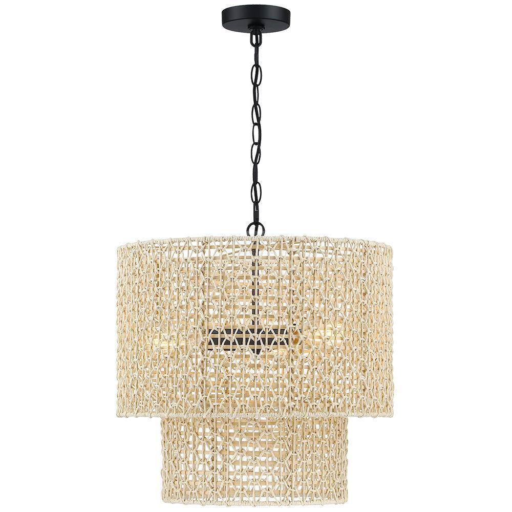 TRUE FINE Bohe 19 in. 4-Light Bohemian Pendant with Natural Rattan Shade